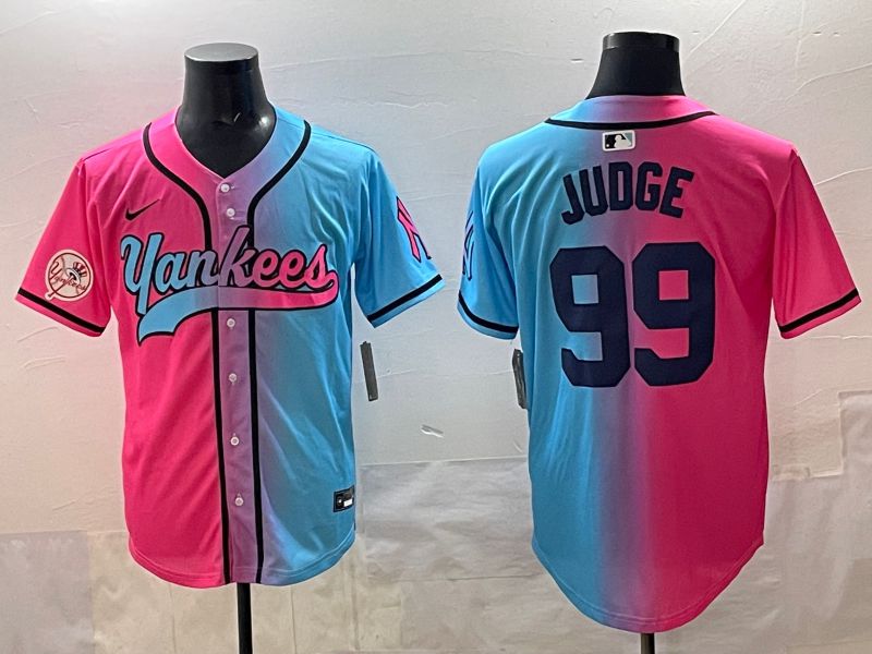 Men New York Yankees 99 Judge Blue pink Game 2025 Nike MLB Jersey style 006